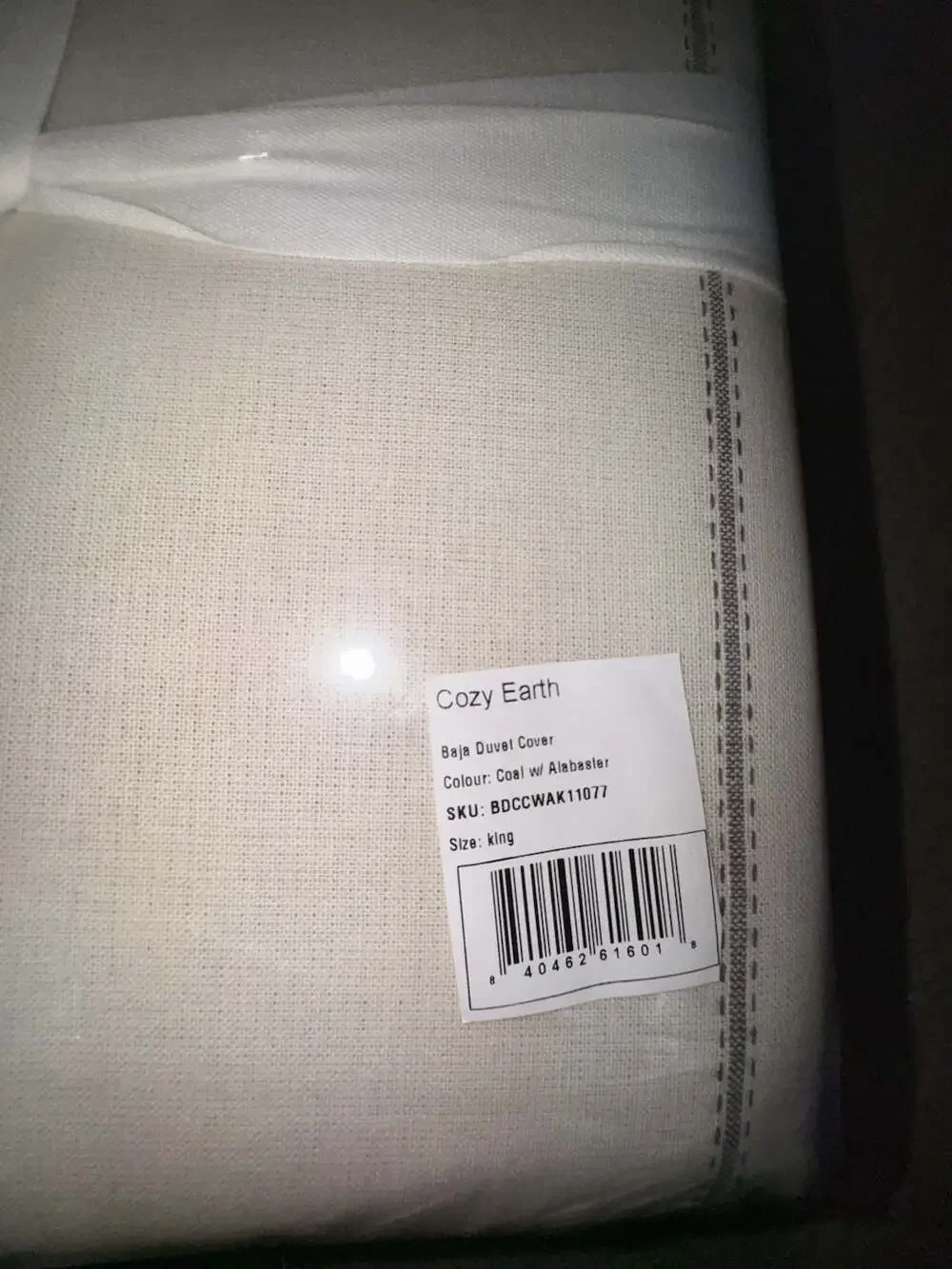 Cozy Earth Baja Duvet Cover, King, Coal w/ Alabaster